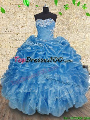 Ideal Sweetheart Sleeveless Lace Up Sweet 16 Dresses Baby Blue Organza