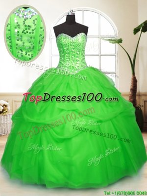 Amazing Tulle Lace Up Sweetheart Sleeveless Floor Length Ball Gown Prom Dress Sequins and Pick Ups