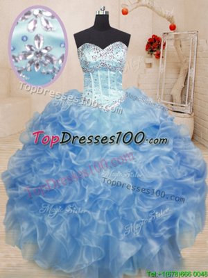 Glamorous Sleeveless Floor Length Beading and Ruffles and Ruffled Layers Lace Up Quinceanera Gowns with Multi-color