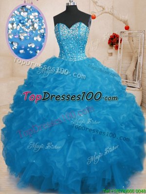 Beautiful Multi-color Ball Gowns Tulle Sweetheart Sleeveless Beading and Ruffles and Ruffled Layers Floor Length Lace Up 15 Quinceanera Dress