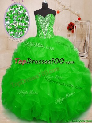 Custom Made Light Yellow Lace Up Quince Ball Gowns Beading and Ruffles Sleeveless Floor Length