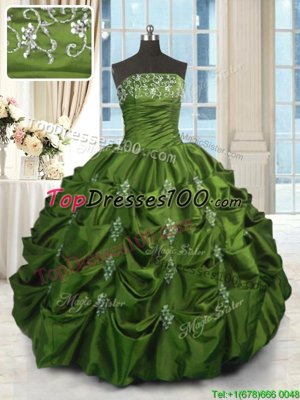 Strapless Sleeveless Taffeta 15th Birthday Dress Beading and Appliques and Embroidery and Pick Ups Lace Up
