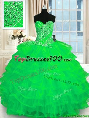 Green Sweetheart Neckline Beading and Ruffled Layers Quinceanera Dress Sleeveless Lace Up