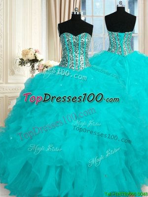 Lovely Baby Blue Sweetheart Lace Up Beading and Ruffles 15 Quinceanera Dress Sleeveless