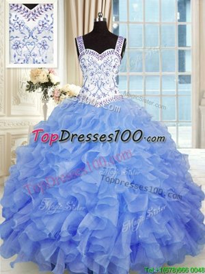 Purple Sweetheart Neckline Beading and Ruffles Quinceanera Dress Sleeveless Lace Up