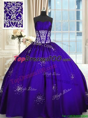 Taffeta Sleeveless Floor Length Sweet 16 Quinceanera Dress and Beading and Appliques and Ruching