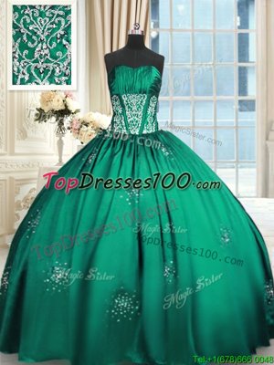 Custom Made Strapless Sleeveless Lace Up Ball Gown Prom Dress Teal Taffeta