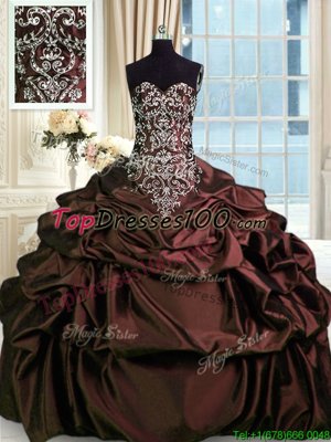 High Quality Pick Ups Sweetheart Sleeveless Zipper Ball Gown Prom Dress Burgundy Taffeta