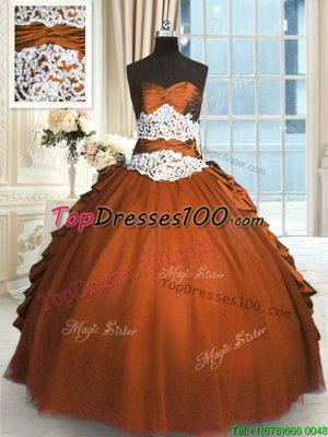 Rust Red Ball Gowns Beading and Lace and Ruching and Pick Ups Sweet 16 Quinceanera Dress Lace Up Taffeta and Tulle Sleeveless Floor Length