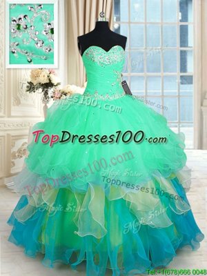 Fuchsia Taffeta and Tulle Lace Up Vestidos de Quinceanera Sleeveless Floor Length Beading and Lace and Ruching and Pick Ups