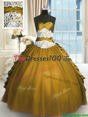Pick Ups Olive Green Sleeveless Taffeta and Tulle Lace Up Ball Gown Prom Dress for Military Ball and Sweet 16 and Quinceanera