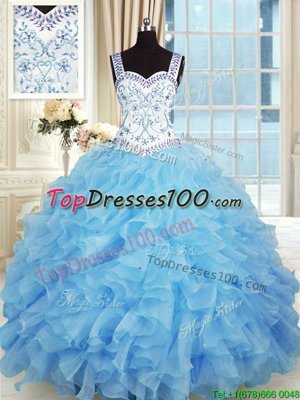 Sweetheart Sleeveless Lace Up Sweet 16 Quinceanera Dress Baby Blue Organza