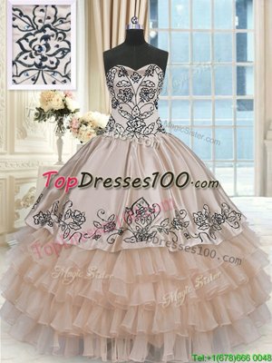 Sumptuous Sweetheart Sleeveless Organza and Taffeta Sweet 16 Dresses Beading and Embroidery and Ruffled Layers Lace Up