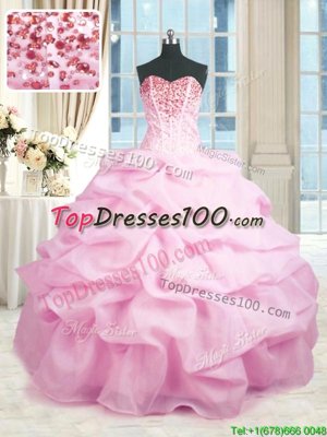 Luxurious Sweetheart Sleeveless Organza 15 Quinceanera Dress Beading and Ruffles Lace Up