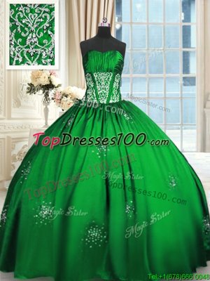 Ball Gowns Taffeta Strapless Sleeveless Beading and Appliques and Ruching Floor Length Lace Up Quinceanera Gown