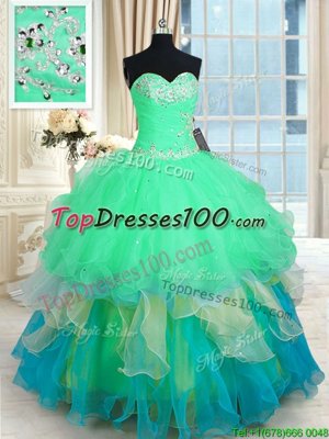 Noble Grey Halter Top Neckline Beading and Embroidery and Ruffled Layers Sweet 16 Dress Sleeveless Lace Up