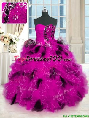 Low Price Lavender Ball Gowns Tulle Strapless Sleeveless Beading and Ruffles Floor Length Lace Up Sweet 16 Dresses