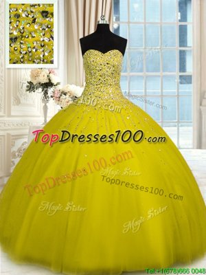 Fine Olive Green Sleeveless Floor Length Beading Lace Up Ball Gown Prom Dress