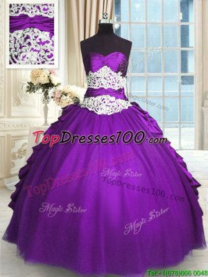 Luxurious Pick Ups Floor Length Purple Quince Ball Gowns Sweetheart Sleeveless Lace Up