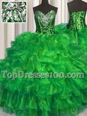 Exceptional Sleeveless Organza Floor Length Lace Up Sweet 16 Quinceanera Dress in for with Beading and Ruffles