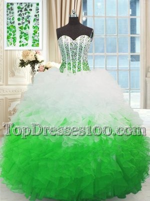 Fitting Floor Length Lace Up 15th Birthday Dress Multi-color and In for Military Ball and Sweet 16 and Quinceanera with Beading and Ruffles