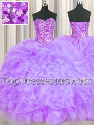 Chic Sweetheart Sleeveless Lace Up Ball Gown Prom Dress Lavender Organza