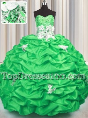 Ball Gowns Taffeta Sweetheart Sleeveless Appliques and Sequins and Pick Ups With Train Lace Up Quinceanera Dresses Brush Train