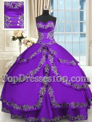 Best Purple Lace Up Sweetheart Beading and Appliques and Ruffled Layers 15 Quinceanera Dress Taffeta Sleeveless