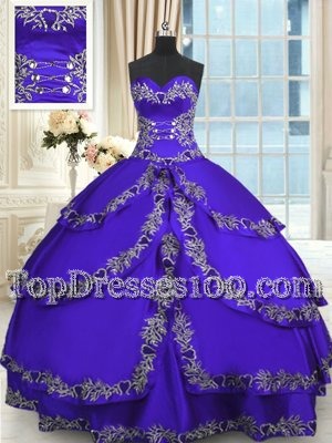 Pretty Blue Ball Gowns Taffeta Sweetheart Sleeveless Beading and Appliques and Ruffled Layers Floor Length Lace Up Vestidos de Quinceanera