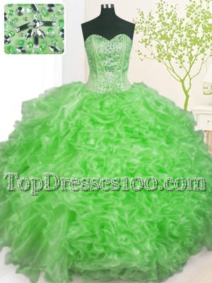 Sweetheart Neckline Beading and Ruffles and Pick Ups Sweet 16 Dresses Sleeveless Lace Up