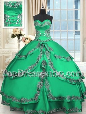 Turquoise Ball Gowns Taffeta Sweetheart Sleeveless Beading and Embroidery and Ruffled Layers Floor Length Lace Up Sweet 16 Dress