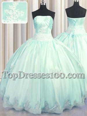 Strapless Sleeveless Taffeta Quinceanera Dress Beading and Appliques Lace Up