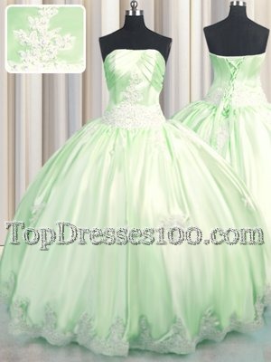 Green Ball Gowns Beading and Appliques Sweet 16 Dress Lace Up Taffeta Sleeveless Floor Length