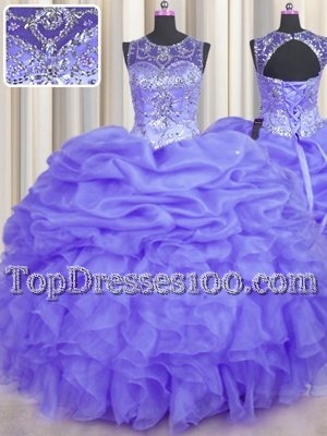 Clearance Puffy Skirt Tulle Sleeveless Floor Length Vestidos de Quinceanera and Beading and Sequins