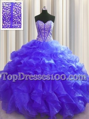 Flare Visible Boning Floor Length Ball Gowns Sleeveless Purple Sweet 16 Dress Lace Up