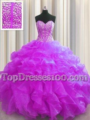 Multi-color Ball Gowns Sweetheart Sleeveless Organza Floor Length Lace Up Beading and Ruffles and Ruffled Layers and Sequins Quince Ball Gowns