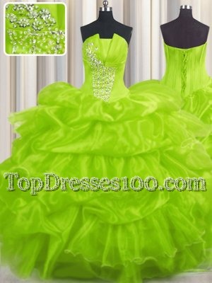 Unique Pick Ups Sleeveless Organza Lace Up Ball Gown Prom Dress for Military Ball and Sweet 16 and Quinceanera