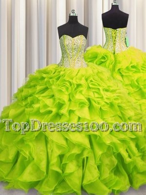 Baby Blue Sweet 16 Quinceanera Dress Military Ball and Sweet 16 and Quinceanera and For with Beading and Ruffles Sweetheart Sleeveless Sweep Train Lace Up