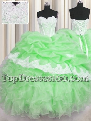 Clearance Pick Ups Sleeveless Organza Lace Up Ball Gown Prom Dress for Military Ball and Sweet 16 and Quinceanera