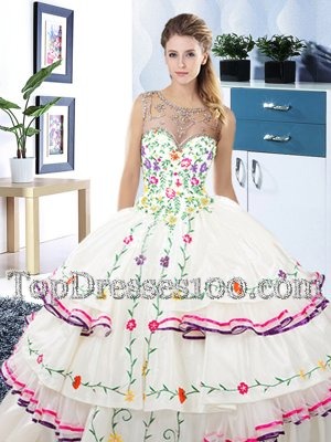 Scoop Organza and Taffeta Sleeveless Floor Length Quinceanera Dresses and Beading and Embroidery and Ruffled Layers