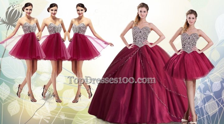 With Train Lace Up Vestidos de Quinceanera Burgundy and In for Military Ball and Sweet 16 and Quinceanera with Beading Brush Train