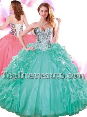 Wonderful Sweetheart Sleeveless Organza Quinceanera Gowns Beading and Ruffles Lace Up