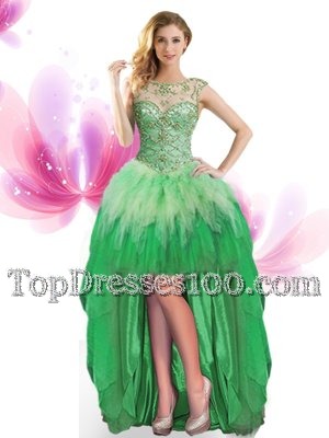 Most Popular Scoop High Low Ball Gowns Sleeveless Green Homecoming Gowns Lace Up