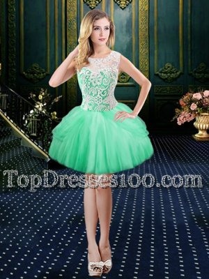 Enchanting Scoop Apple Green Sleeveless Tulle Lace Up Cocktail Dresses for Prom and Party