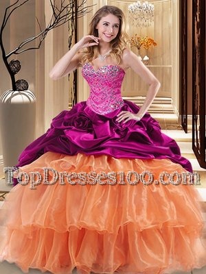 Charming Multi-color Ball Gowns Beading and Ruffles 15th Birthday Dress Lace Up Organza and Taffeta Sleeveless Floor Length