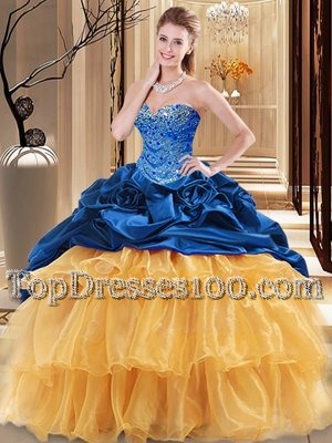 Multi-color Lace Up Sweetheart Beading and Ruffles Ball Gown Prom Dress Organza and Taffeta Sleeveless