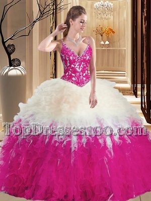 Wonderful Straps Straps Multi-color Sleeveless Tulle Lace Up Ball Gown Prom Dress for Military Ball and Sweet 16 and Quinceanera