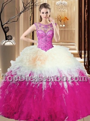 Multi-color Sleeveless Tulle Backless Quinceanera Dresses for Prom and Military Ball and Sweet 16 and Quinceanera