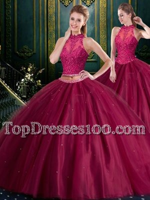 Sumptuous Floor Length Lace Up Quinceanera Dresses Burgundy and In for Military Ball and Sweet 16 and Quinceanera with Beading and Lace