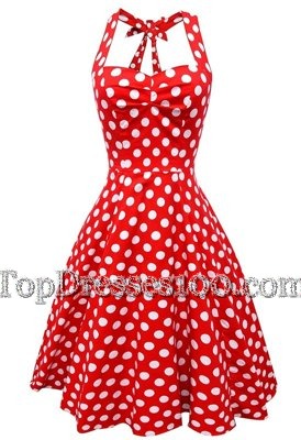 Scoop Knee Length Backless Party Dress for Toddlers White And Red and In for Prom and Party with Pattern